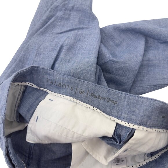 Talbots Petite Womens Perfect Crop Pants Size 6P Blue Chambray Ankle 3 Buttons - Picture 3 of 9